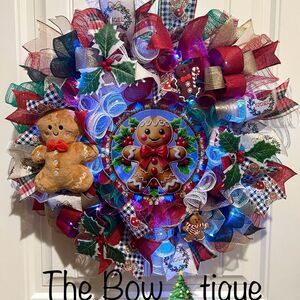Handmade Christmas Gingerbread Holiday Ribbon Door Wreath 22 ins W78